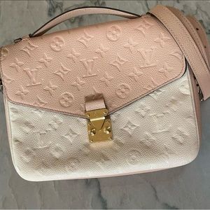 RARE Louis Vuitton Pouchette Métis Empreinte Rose Cream and Beige